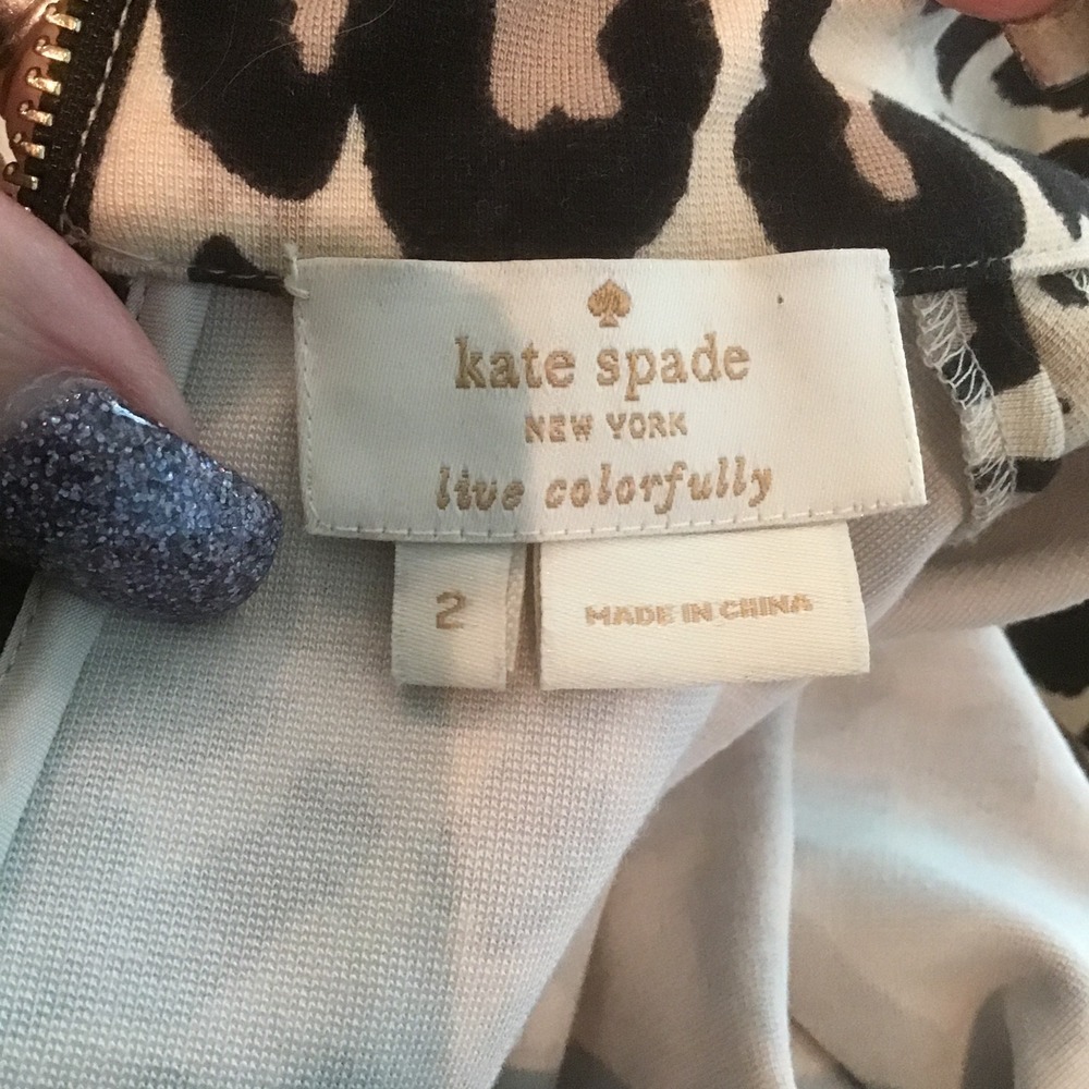 Kate Spade New York Leopard Print Mock Neck Back Zip Top Tan Black Size 2 - Picture 4 of 4